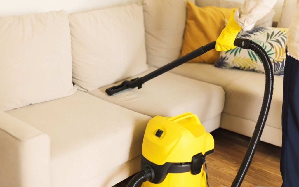 Vacuum sofa with professional steam cleaner.